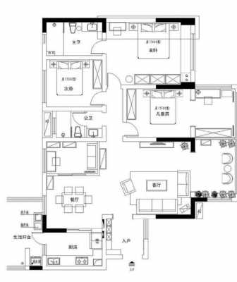 120平方四室一厅平面图 120平方四房一厅设计图-第1张图片-室内构图家装