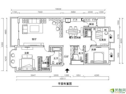 四室一厅两卫一厨的套房设计图纸-四室一厅两卫装修设计图-第3张图片-室内构图家装