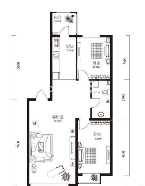 两室一厅一厨设计图建房-第2张图片-室内构图家装