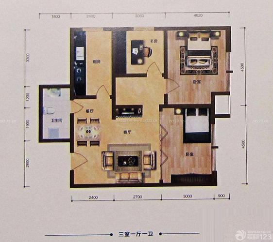 三室一厅一卫设计 三室一厅带厕所设计图-第2张图片-室内构图家装