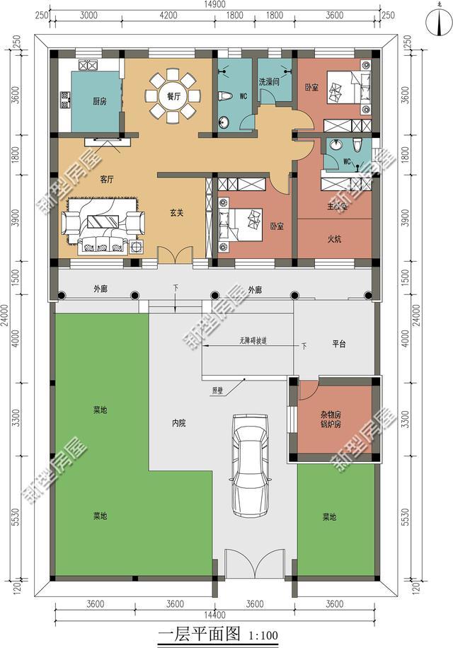 农村自建房屋带院子设计图,农村自建房带院子设计图一层 -第3张图片-室内构图家装