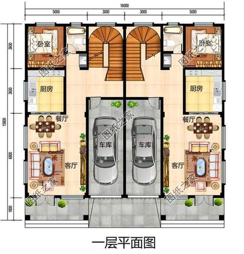 双拼自建房带车库设计图（自建房双拼别墅）-第1张图片-室内构图家装