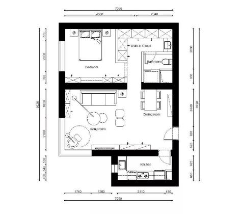  单身公寓设计图cad「50平方米单身公寓设计图」-第2张图片-室内构图家装