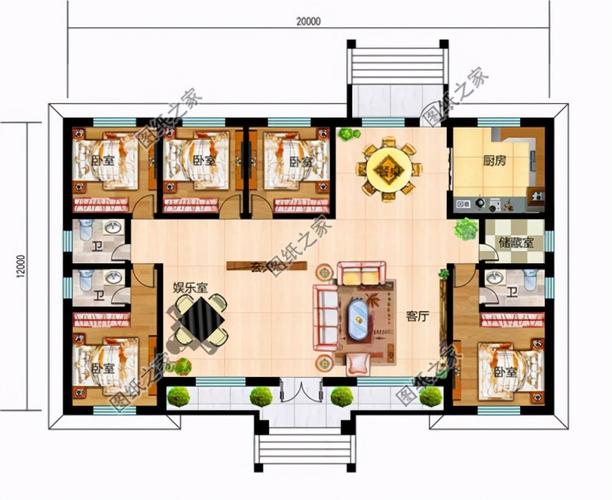 农村自建房设计图 单层5室一厅-农村自建房设计图五个卧室-第1张图片-室内构图家装