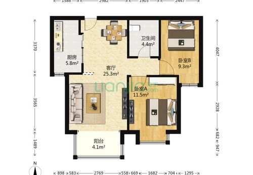 88平米二楼设计图（88平米二室一厅的户型图）-第3张图片-室内构图家装