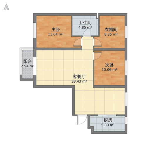 户型图图片 三室一厅一厨一卫-第3张图片-室内构图家装