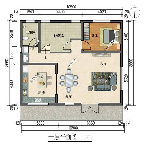 105建房设计图_105平方房屋设计-第3张图片-室内构图家装