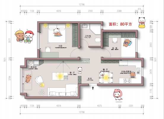 80平方二室平面设计图纸-80平方二室平面设计图-第2张图片-室内构图家装